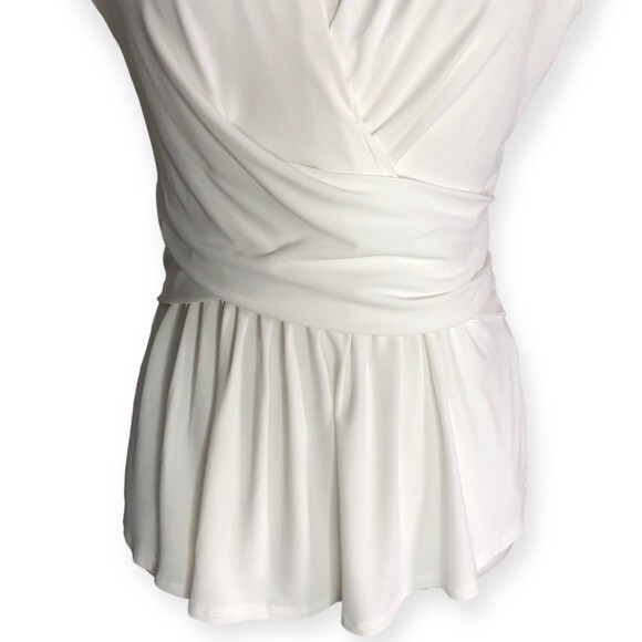 MaxMara Studio White V-neck Peplum Babydoll Mesh Lined Top - Picture 2 of 7